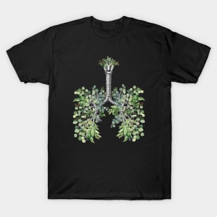 Lung Anatomy,  green leaves, Cancer Awareness T-Shirt